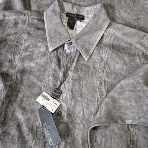 Vintage Tulliano Linen Shirt Mens 2XL Tall Washed Black Gray Long Sleeve Resort